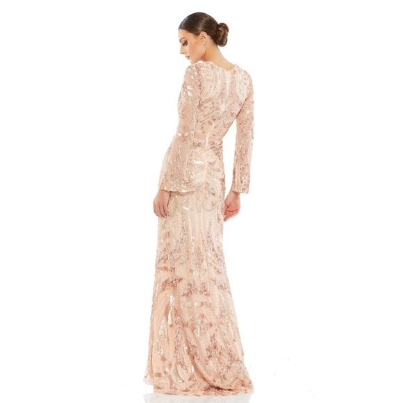 MAC DUGGAL Rose Gold Sequined faux wrap split long sleeve gown 16 NWT - Picture 15 of 16